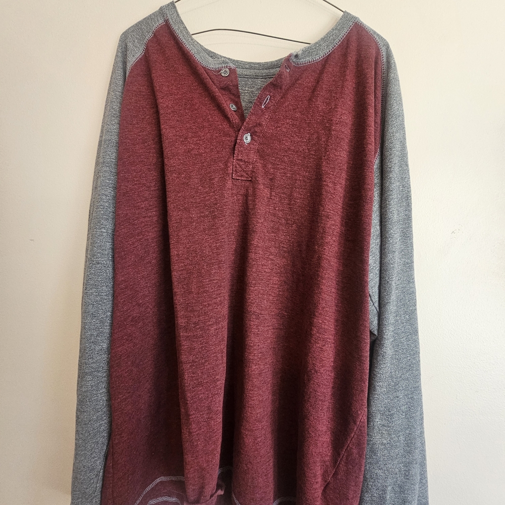 Red and Gray Henley Long Sleeve Shirt